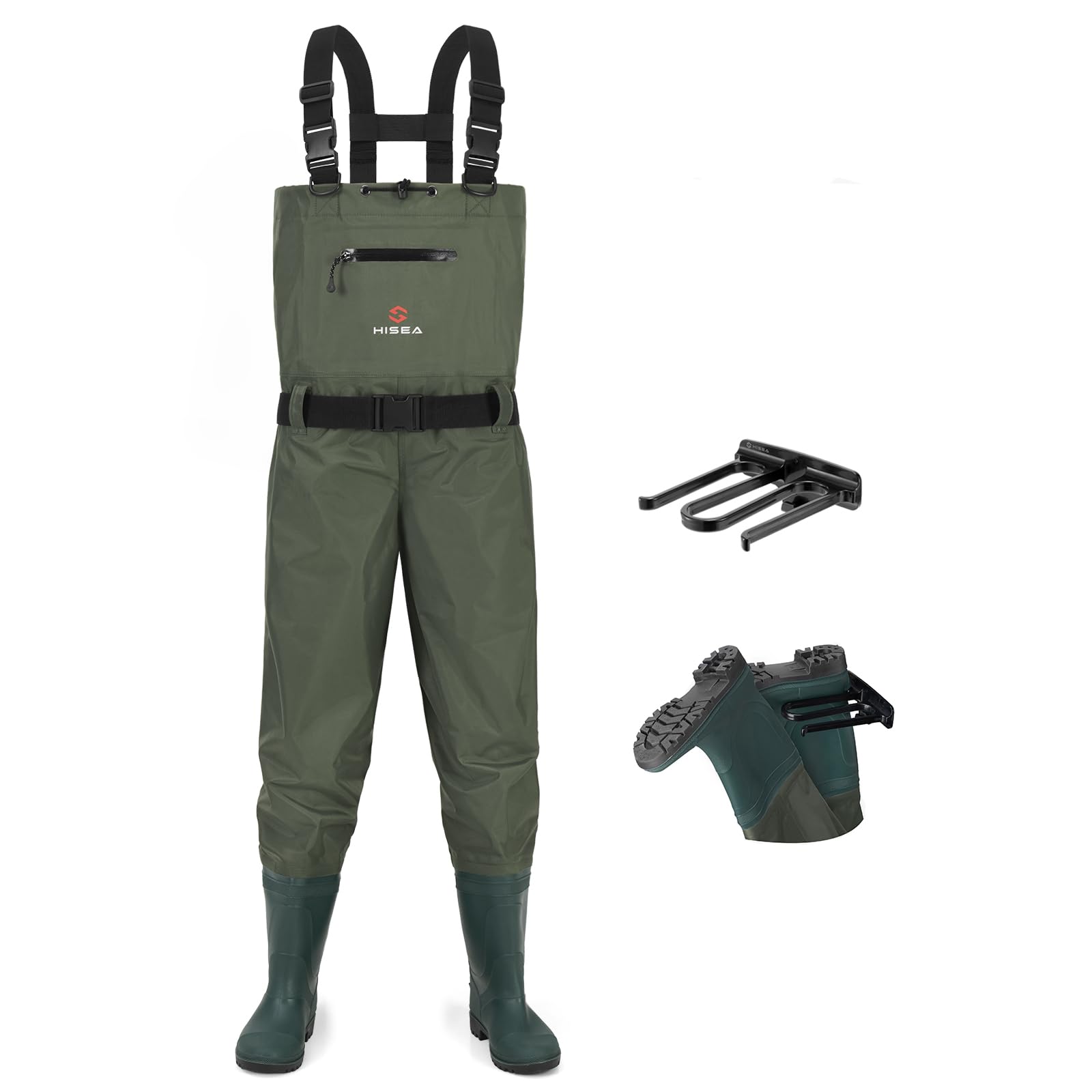 HISEA Bootfoot Chest Wader for Men Women 2-Ply Nylon/PVC Waterproof Mesh  lining Fishing Hunting Waders with Boot Hanger