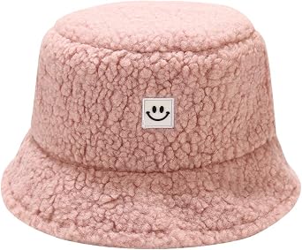 Kids Smile Teddy Winter Cloche Bucket Hats Fuzzy Faux Fur Packable Brim Girl Boy