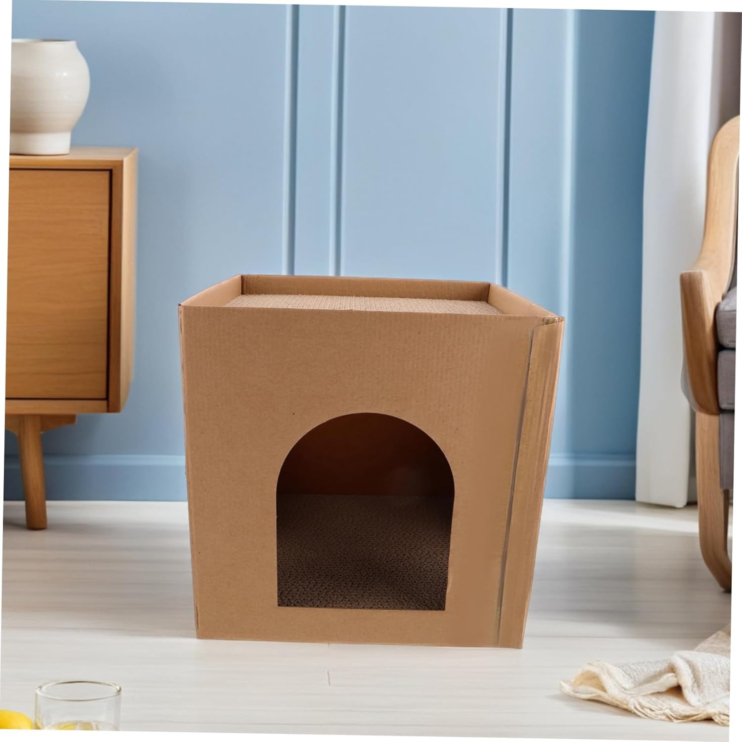 Sosoport Cat Scratch Pad Replacement Bed Square Cardboard Scratching Board Cozy Nest for Feline Relaxation