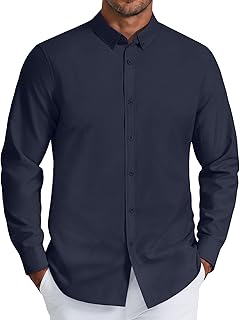Mens Oxford Shirt Long Sleeve Regular Fit Dress Shirt Casual Button Down Shirts for Men