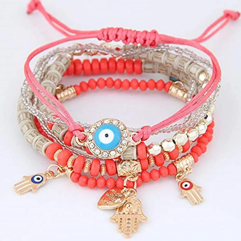 Stylish Evil Eye Multilayer Bangle Bracelet (Peach)