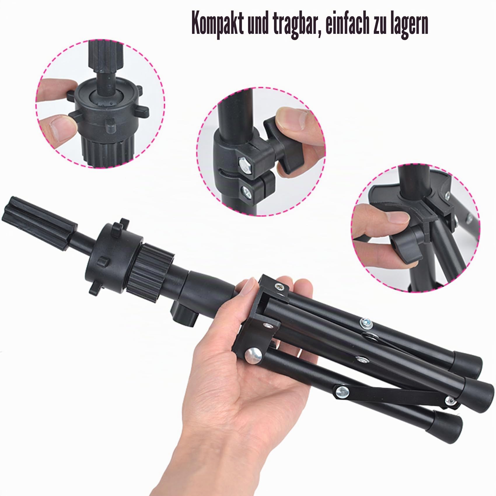 Perückenständer, Puppenkopfständer für Friseure Puppenkopf ständer Übungskopf Ständer für Puppen Kopf Halter Frisierkopf Mannequinkopf mit Tragetasche Perrückenkopfhalter (Schwarz)