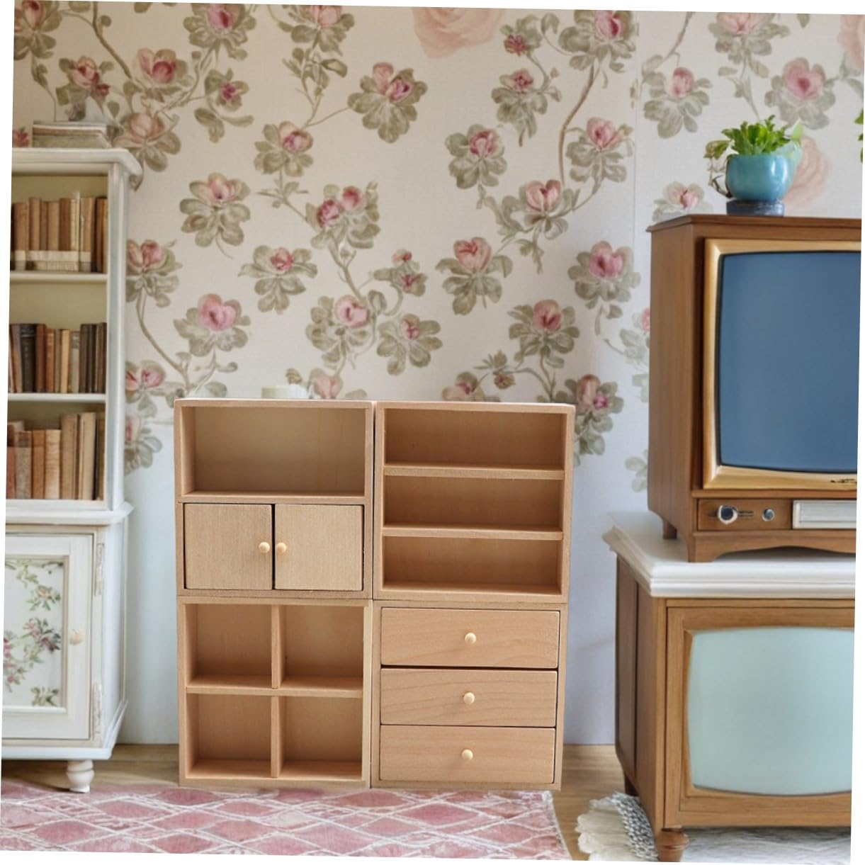 Muebles Miniatura para Casa de Muñecas 4 Piezas de Madera Beige