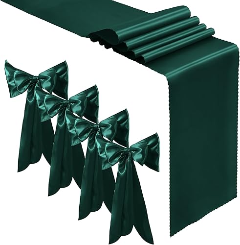 Aormenzy 12 caminos de mesa de satén verde cazador de 12 x 108 pulgadas, caminos de mesa sedosos para boda, decoración de mesa elegante, caminos de