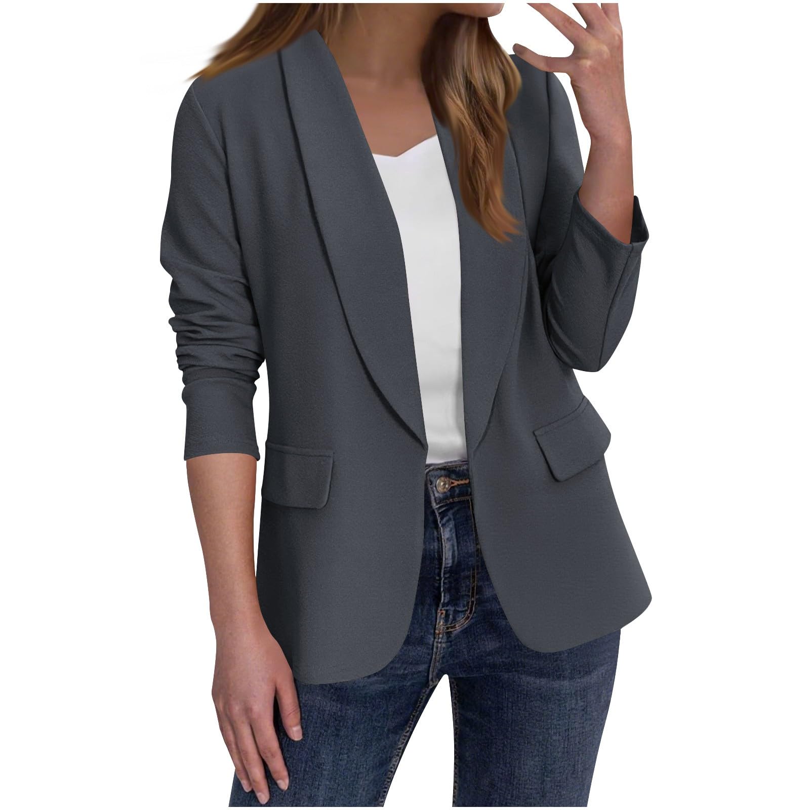 Womens Classic Open Front Blazer Long Sleeve Office Jacket Business Casual Suit Coat Dressy Shawl Collar Blazers