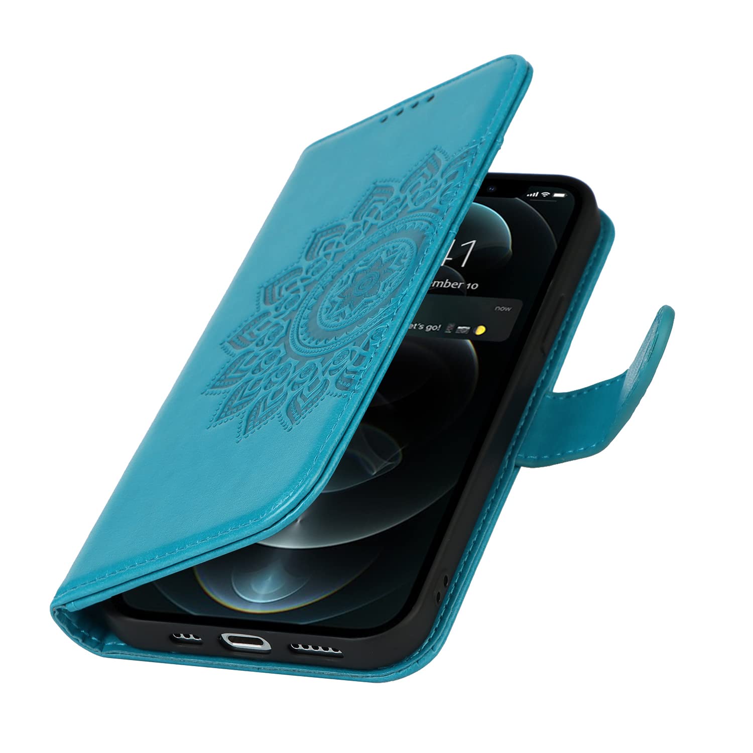 ELTEKER Handyhülle iPhone 12, iPhone 12 Pro Hülle, [3 Kartenfächer] [Magnet Verschluss] Leder Eleganter Prägung Schutzhülle Ledertasche Klapphülle Hülle für iPhone 12/12 Pro, Blau
