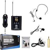 Vista 9 de W IN-MIX Sistema de micrófono inalámbrico UHF profesional, paquete de 1 con auriculares y micrófonos de solapa, rango de 100 pies, 30 canales