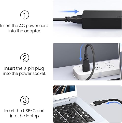 Miniatura 3 de Cargador USB C de 65 W compatible con Lenovo ThinkpadYogaChromebook Laptop Computer 65W 45W USB C Adaptador de corriente rápida