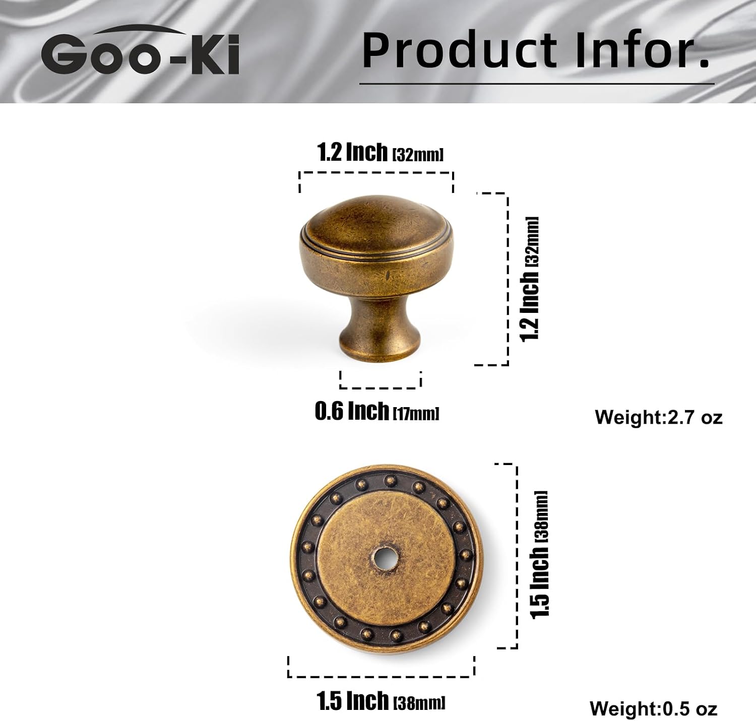 Goo-Ki 6 Pack Antique Brass Cabinet Knobs with Backplate Zinc Alloy Hardware - Vintage Brass Drawer Knob Single Hole Kitchen Cabinet Pulls with Spacer/Backboard