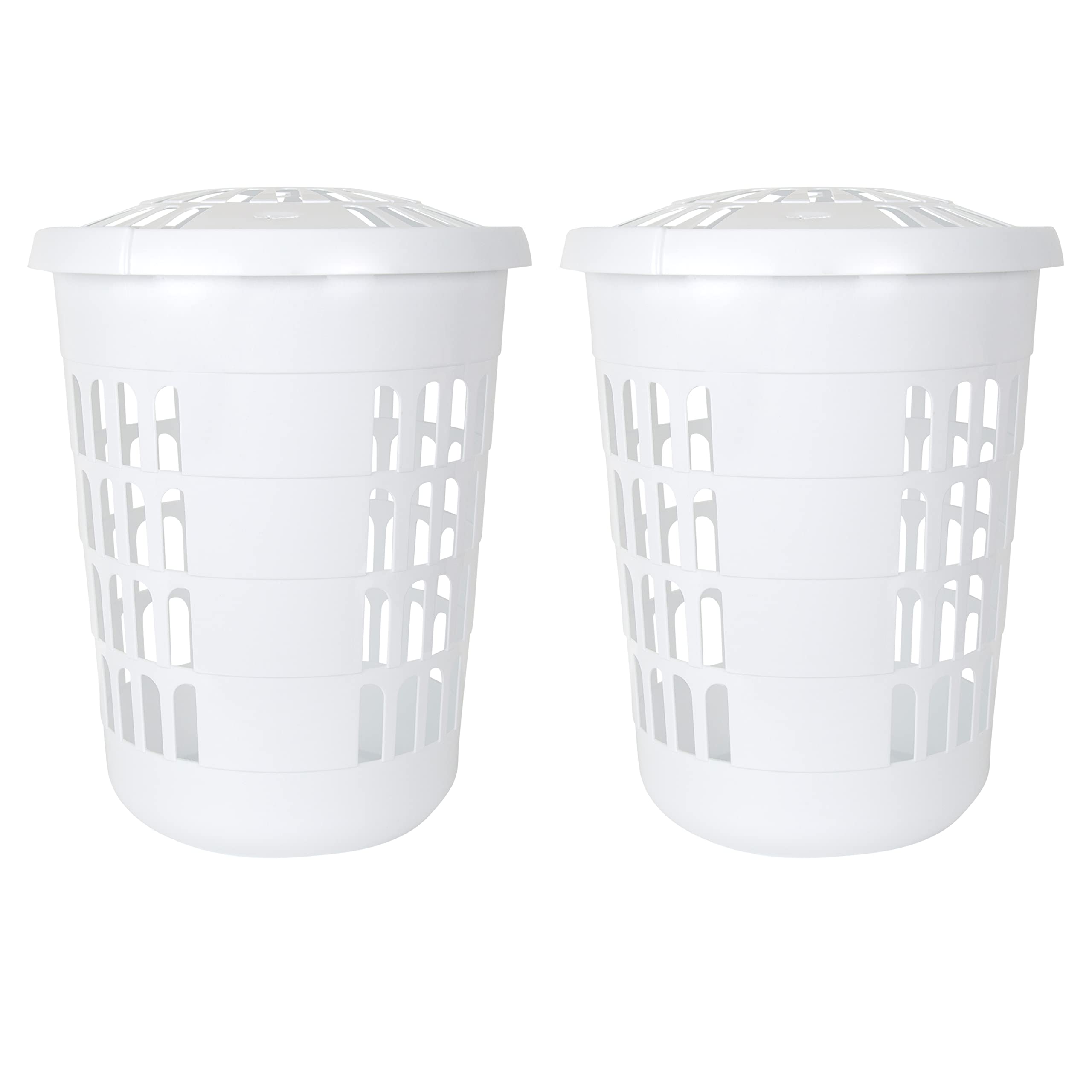 JMS we create smile (Set of 2) - 60L Plastic Tall Round Hamper Laundry Baskets | Washing Clothes Linen Storage Basket Organiser for Bathroom Laundry Room, Kids Nursery (Ice White) โ image 1