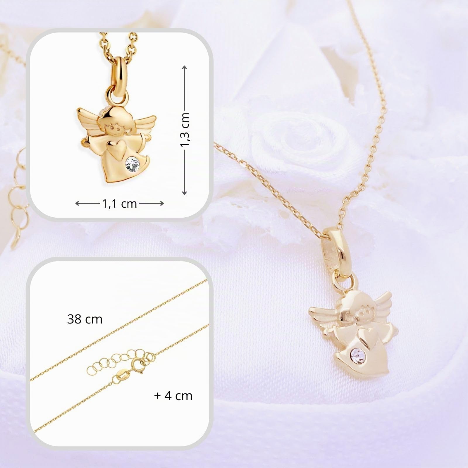 fish Collana In Oro Con Pendente Angelo Protettore In Oro 333 Di Alta Qualità Per Ragazze