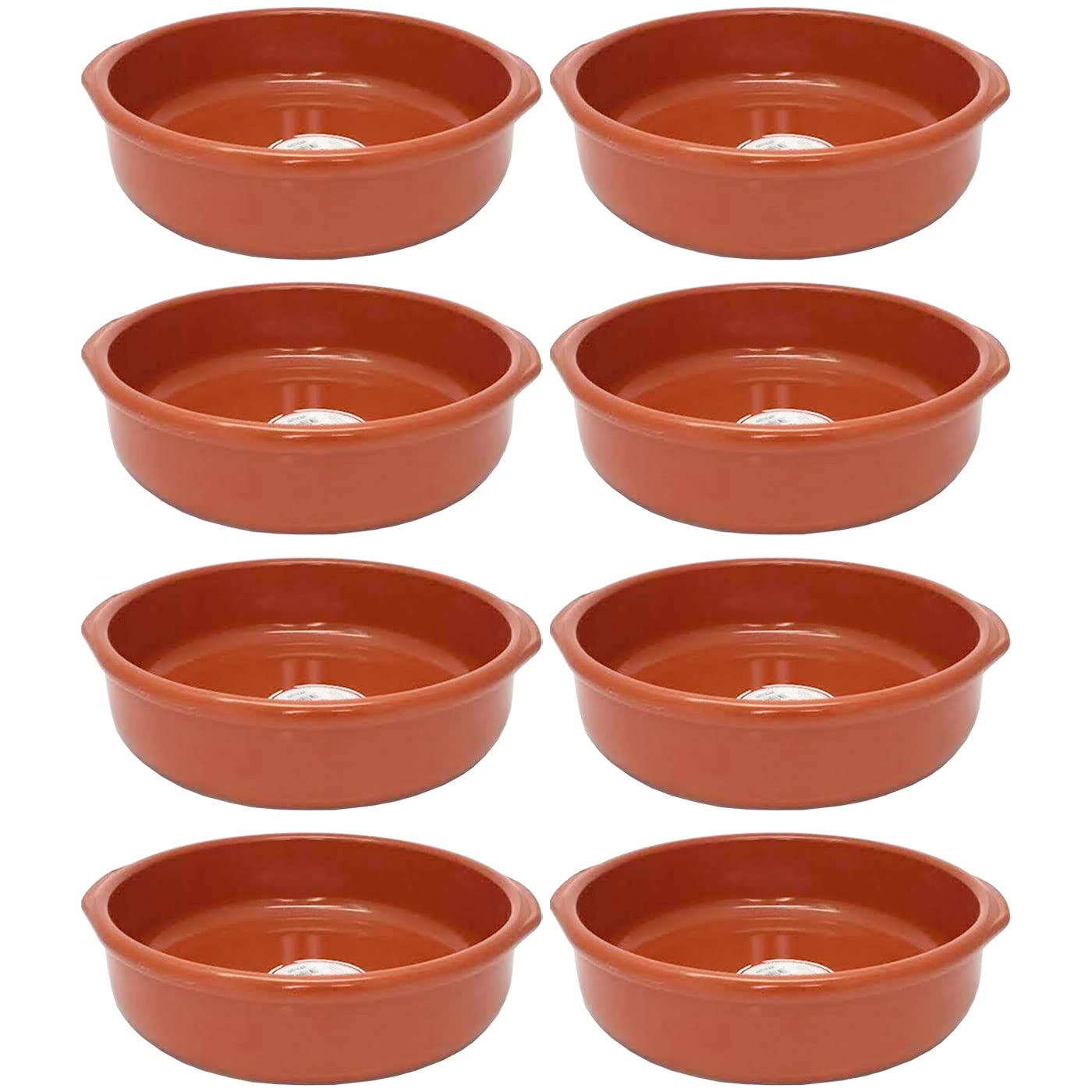 Tradineur - Pack de 8 Cazuelas Redonda de Barro - Apta para vitro y Horno - Ideal para guisos y asados caseros - Ø 28 cm