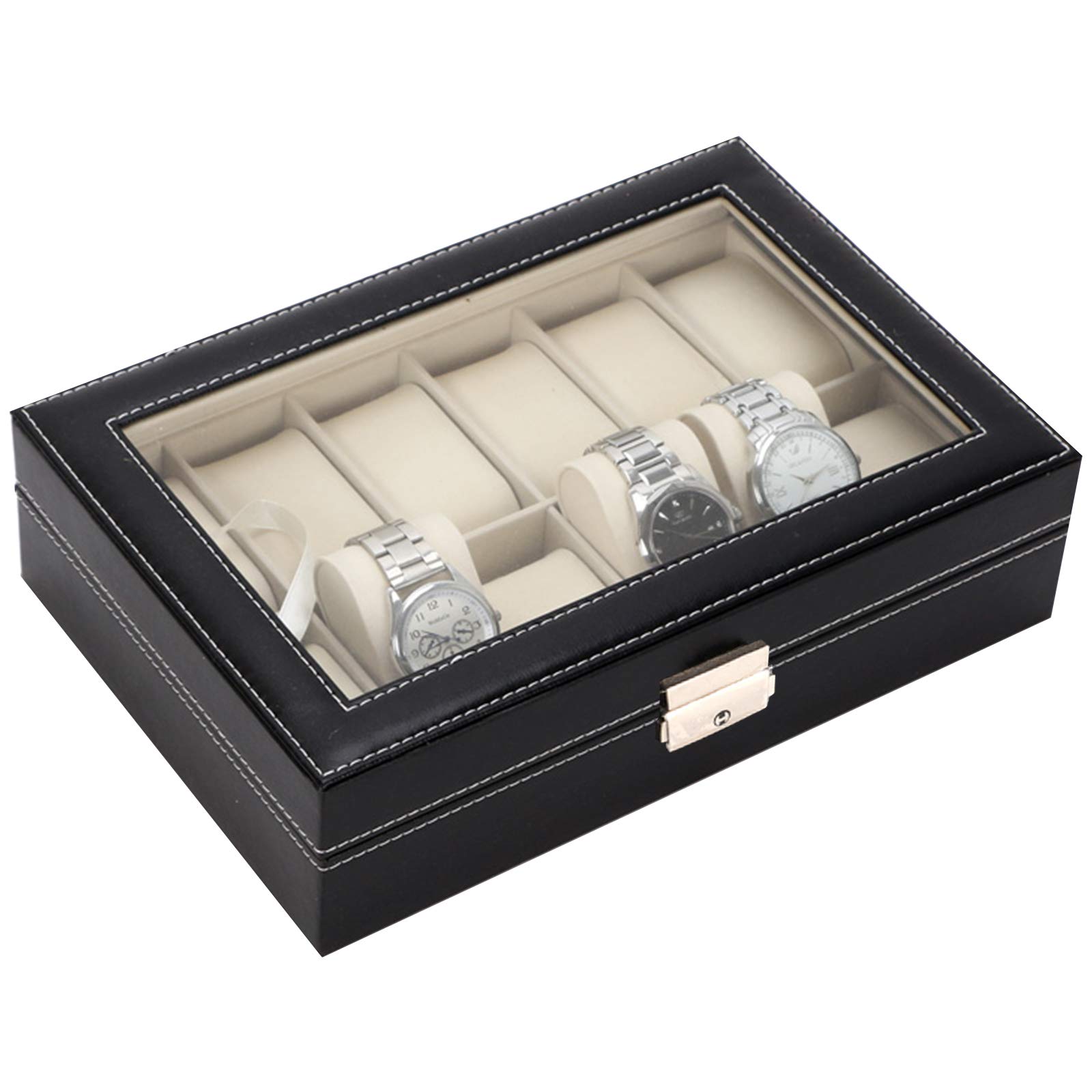 feihao Cofanetto per orologio/scatola/espositore, portaoggetti per orologi in pelle PU, regalo da uomo, 12 scomparti in velluto