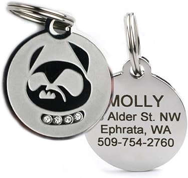 GoTags Designer Pet ID Tags in Stainless Steel for Dogs and Cats, Custom Engraved with 4 Lines of Personalized ID, Cute, Unique Pet Tags in Several Fun Designs