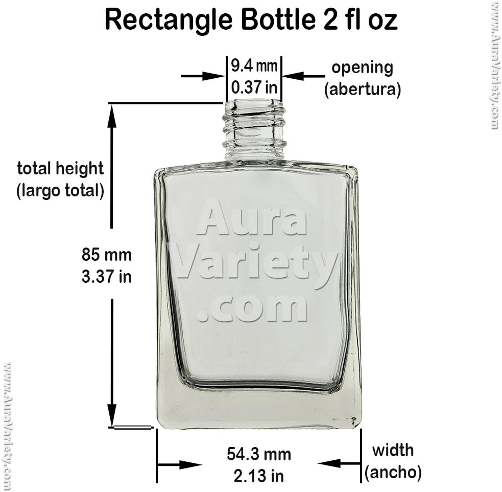 24 Pieces 2 OZ 60 ml Rectangular REFILLABLE Clear Glass Bottle with Black Cap (PERFUMES, Oils, Aromatic Blends, Bath and Body)