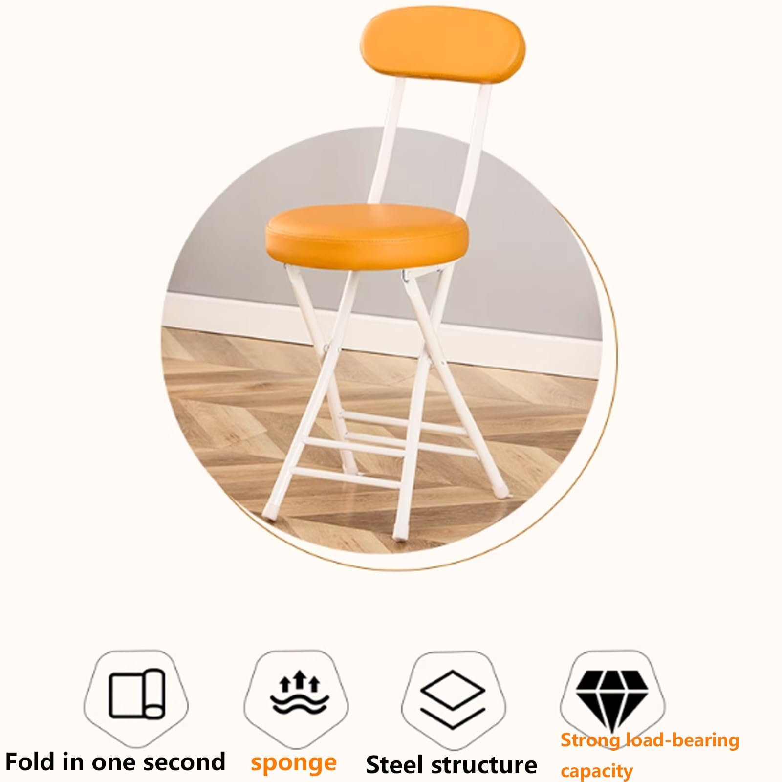 beaka Tabouret Pliant Confortable,Tabouret Pliant avec Dossier Chaises Pliantes pour La Maison Chaises Pliantes Interieures avec Coussin Rembourré Économiser De l'espace (Color : Beige)