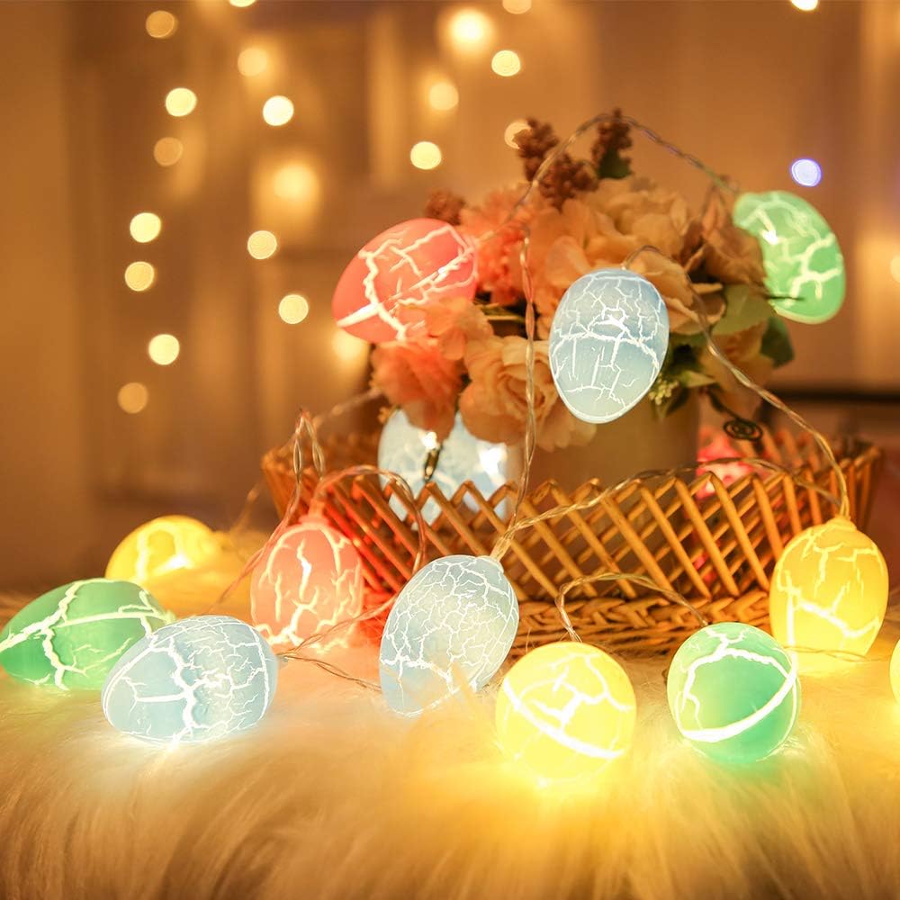 Easter Egg String Lights 20 LED Egg Shape Lights Battery Operated Easter Decor Lights 10FT Spring Party Lights for Indoor Outdoor Home Easter Decoration
