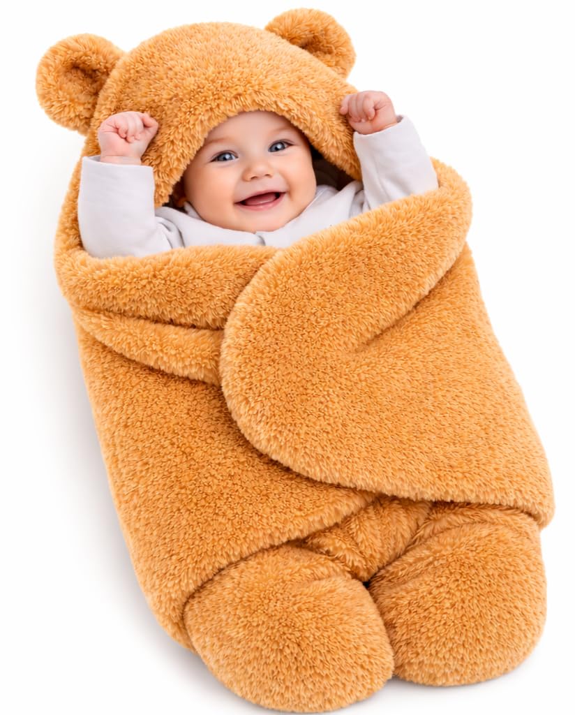 First Kick Baby Blankets New Born Pack of Hooded Supersoft Wearable Wrapper Durable Fleece Polyester Cum Baby Sleeping Bag for Babies (70 cm x 76 cm, 0-6 Months) Brown-image-7