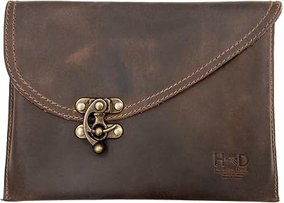Hide & Drink, Vintage Leather Clutch Bag Handmade from Full Grain Leather - Womenês Fashion - Bourbon Brown