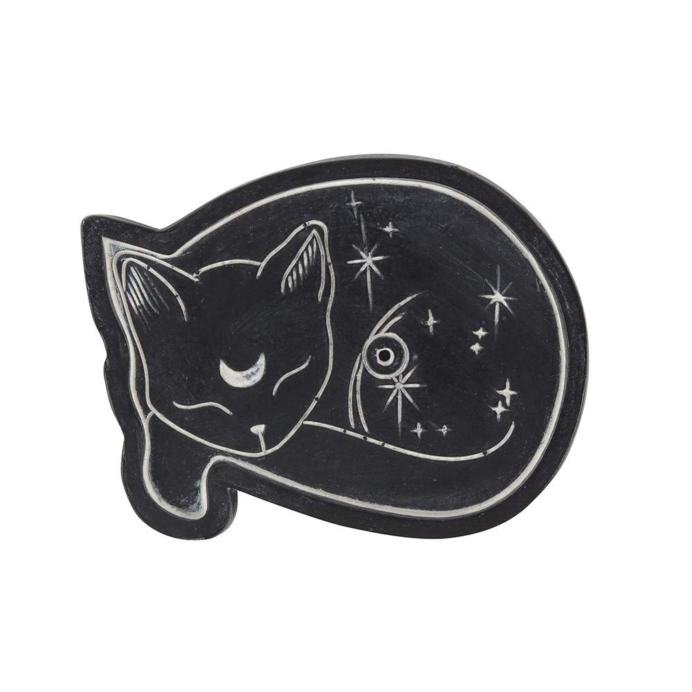 Mystical Black Sleeping Cat Incense Holder - 4.5cm x 6cm (1 Pc.) - Durable Resin Material, Compatible with Sticks and Cones, Ideal Gift for Gothic, Witchy, and Alternative Enthusiasts