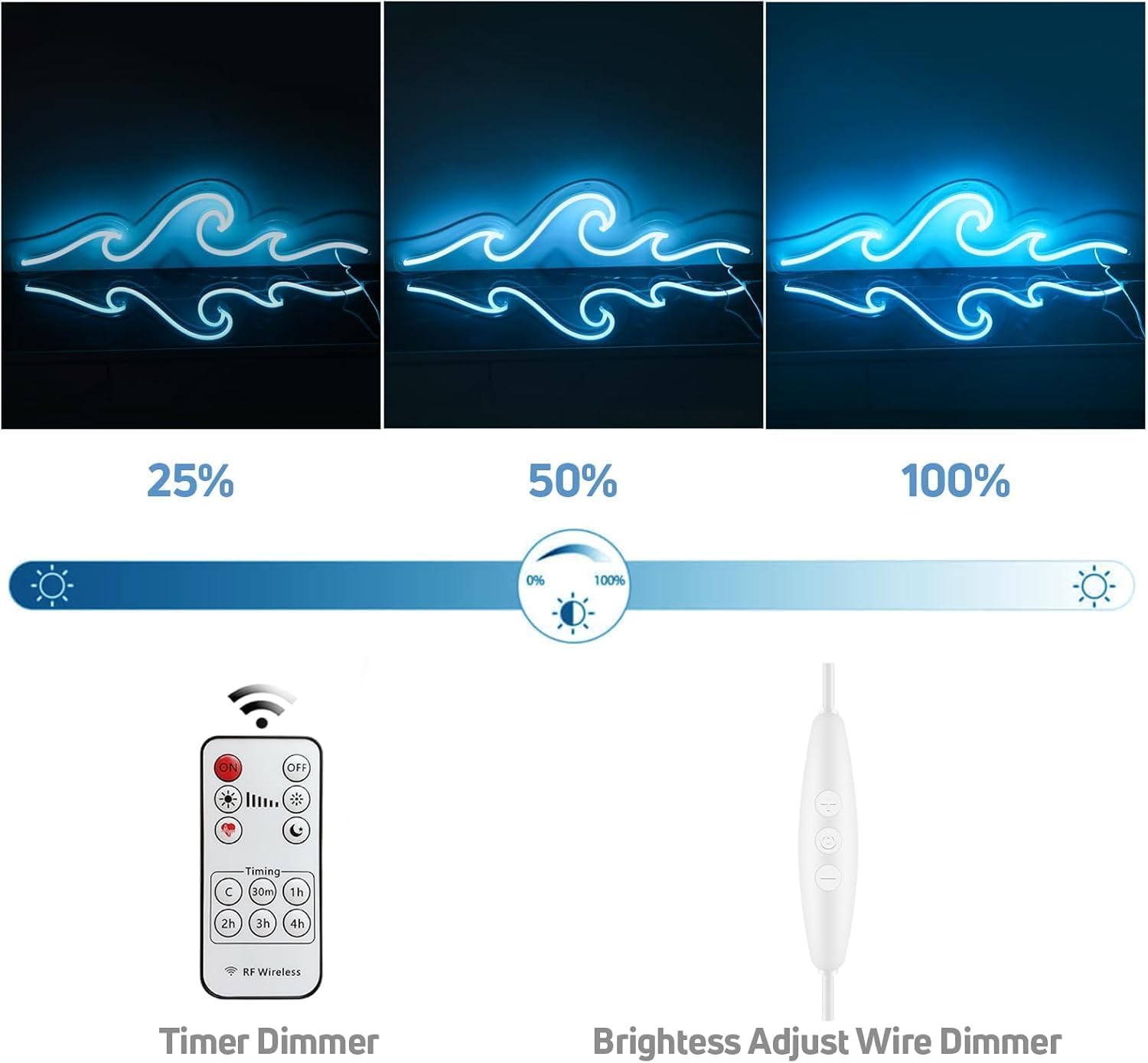 Wave Neon Sign, Wave Light up Wave Night Lamp for Bedroom, USB Power Led Neon Wave Light for Wall Decor, Sea Beach Party Surf Ocean Home Bedroom Living Room Birthday Gift - 15'' - Image 4