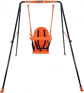 Folding Musical Baby Swing Set Baby Swing Outdoor Play Equipment for Children - Adjustable Kids Swing Seat Playground Equipment - Toddler Garden Toys - Baby Swing Chair with High Back, 6-36M