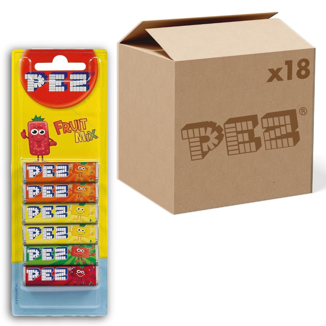 PEZ Refill Pack, Fruit Flavour Mix, Retro Vegetarian Gift Sweets, 6 x 8.5 g (Pack of 18)