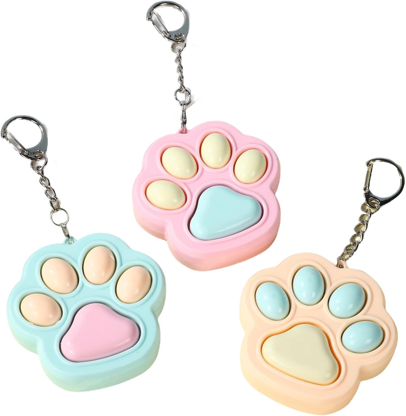 Zioyihan 3 Pcs Cat Paw Fidget Toys Fidget Keychain, Clicker Toys Mini Sensory Toy Anxiety and Stress Relief for Adults
