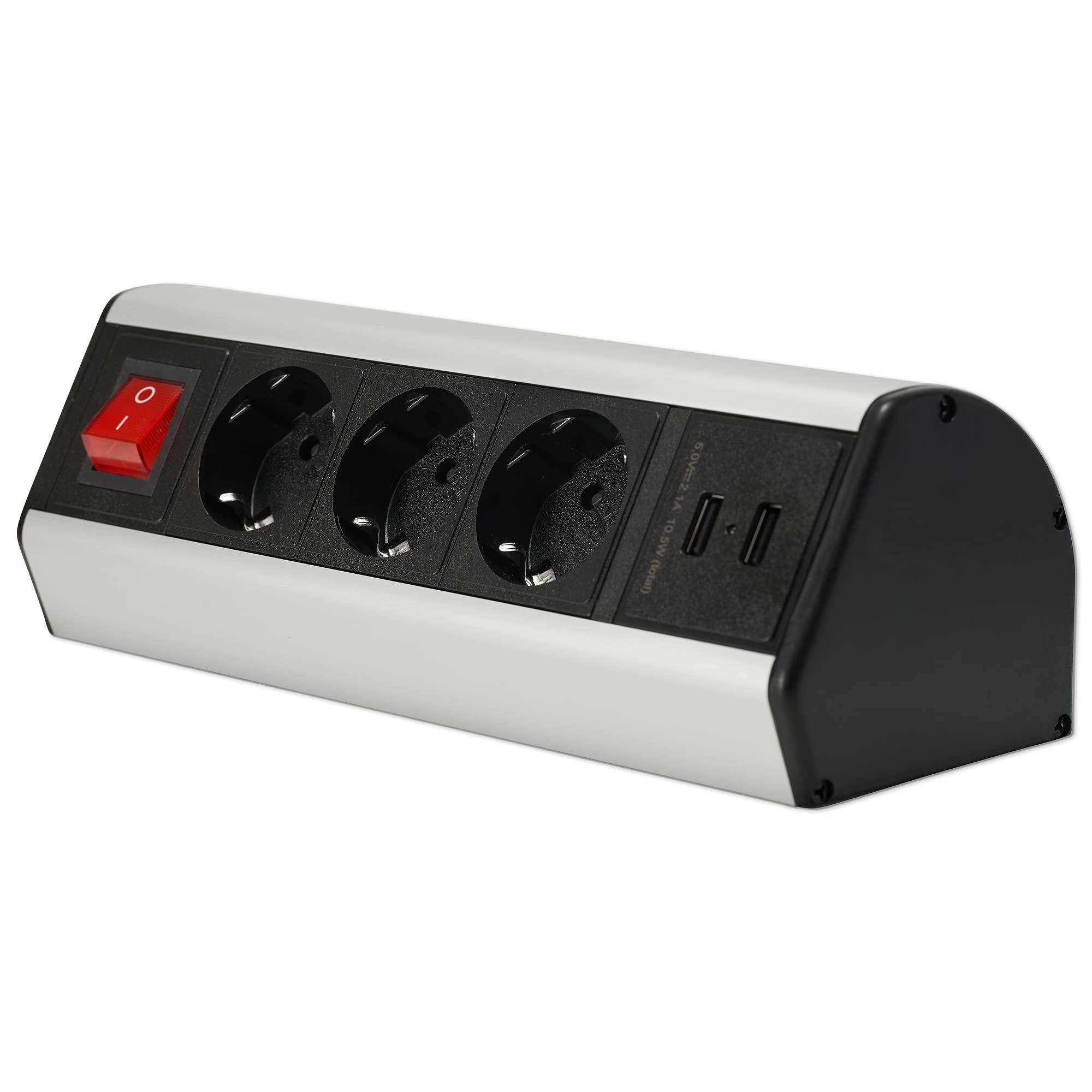 Mehrfach-Steckdose 3-fach & 2x USB mit 2M Kabel - Steckdosenleiste schaltbar als Schreib-Tischsteckdose und Steckdosenverteiler - Steckerleiste für Küche Büro Möbel mit einfacher Montage mit Schalter