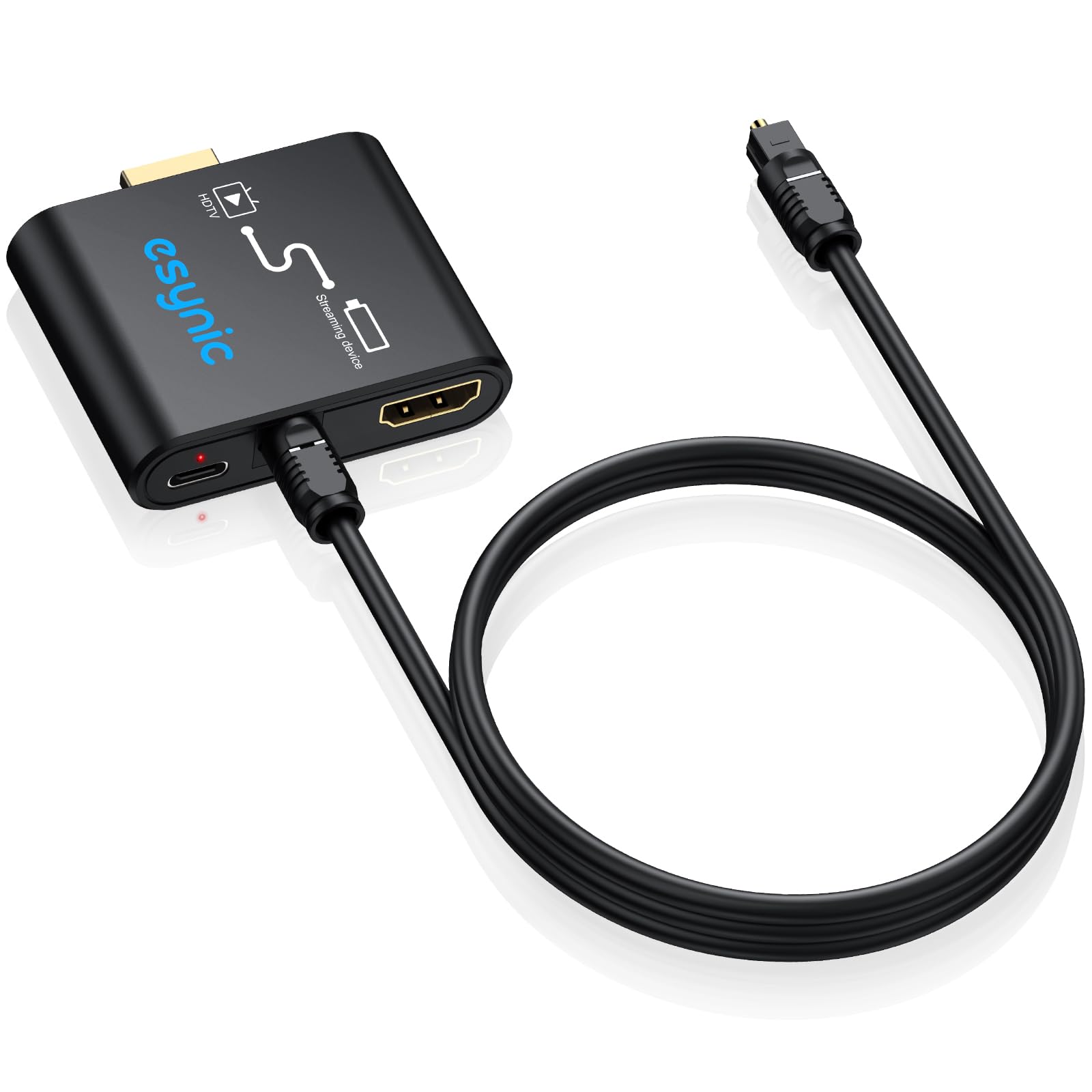 eSynic HDMI zu HDMI Audio Extractor 4K Optisch Splitter Adapter mit Optischer Audioausgang für Fire TV Stick Spezieller Fernsehkonverter 5.1 DTS Soundbar Konverter Ohne ARC/eARC Plug & Play