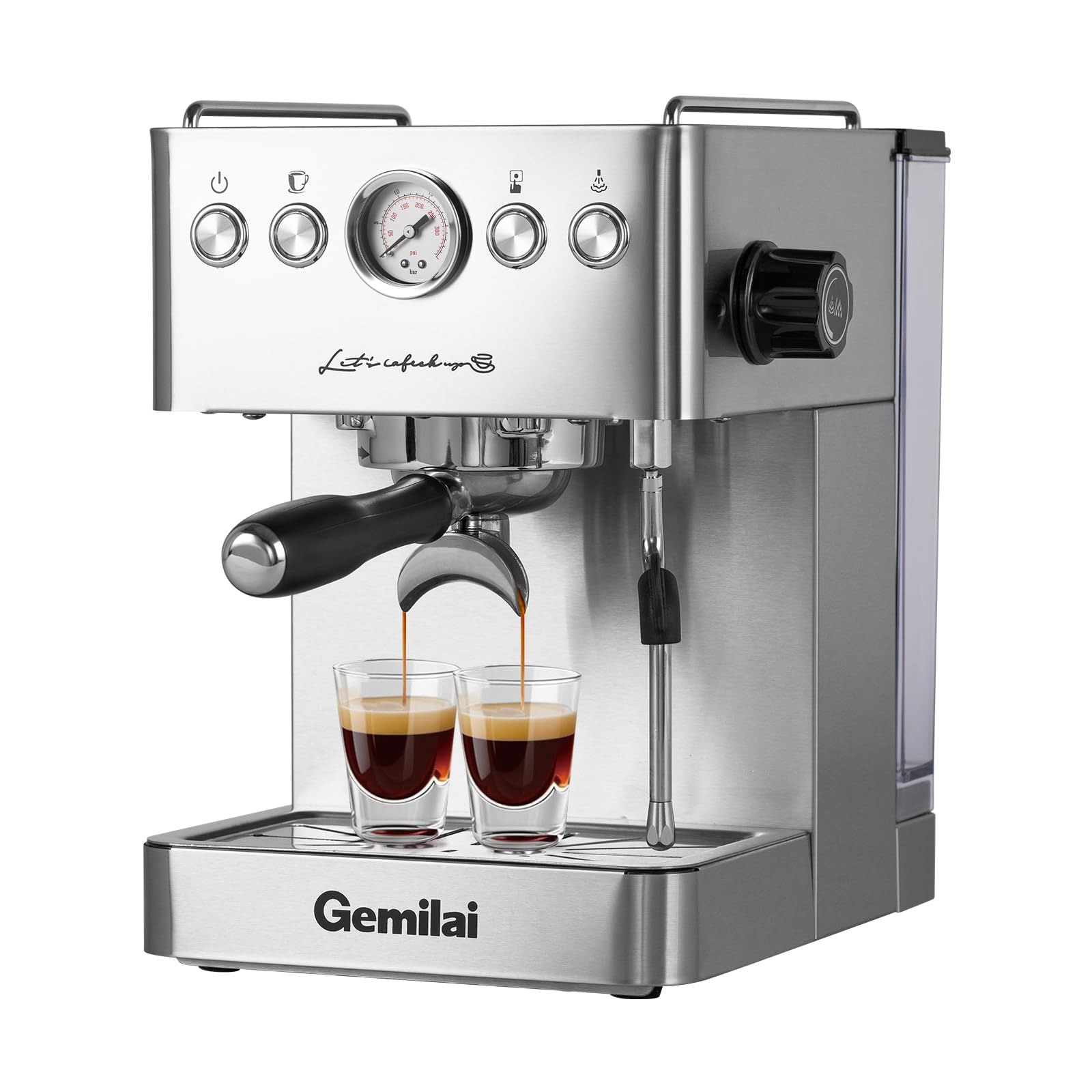 Gemilai - Espresso Machine with Milk Frother, Professional Coffee Machine with Steam Wand for Latte, Mocha, Cappuccino, Removable 1.8 Quart Water Tank, Steel
