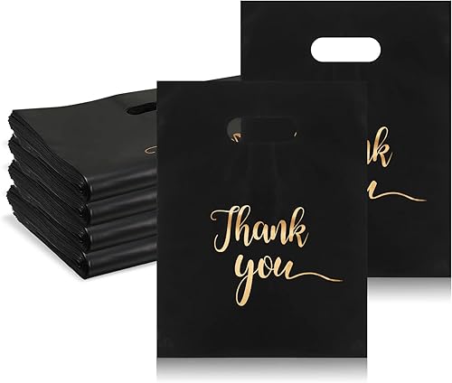 Sabary 200 bolsas de plástico reutilizables pequeñas de 9 x 12 pulgadas con asas troqueladas a granel para negocios, fiestas, tiendas, boutique,