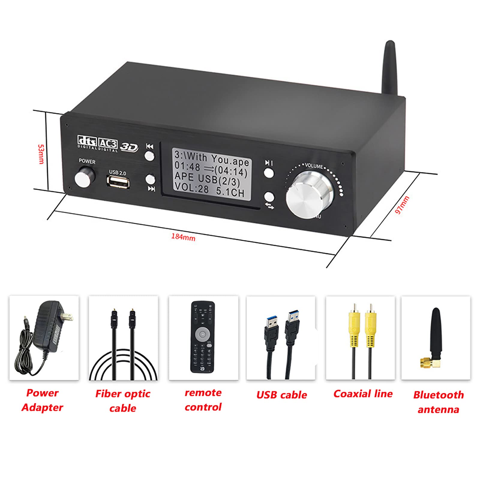 Décodeur Audio, convertisseur Audio numérique vers analogique, avec décodeur Audio DSP 5.1 24 bits/192 kHz, convertisseur Audio coaxial numérique SPDIF Toslink vers RCA stéréo Anal