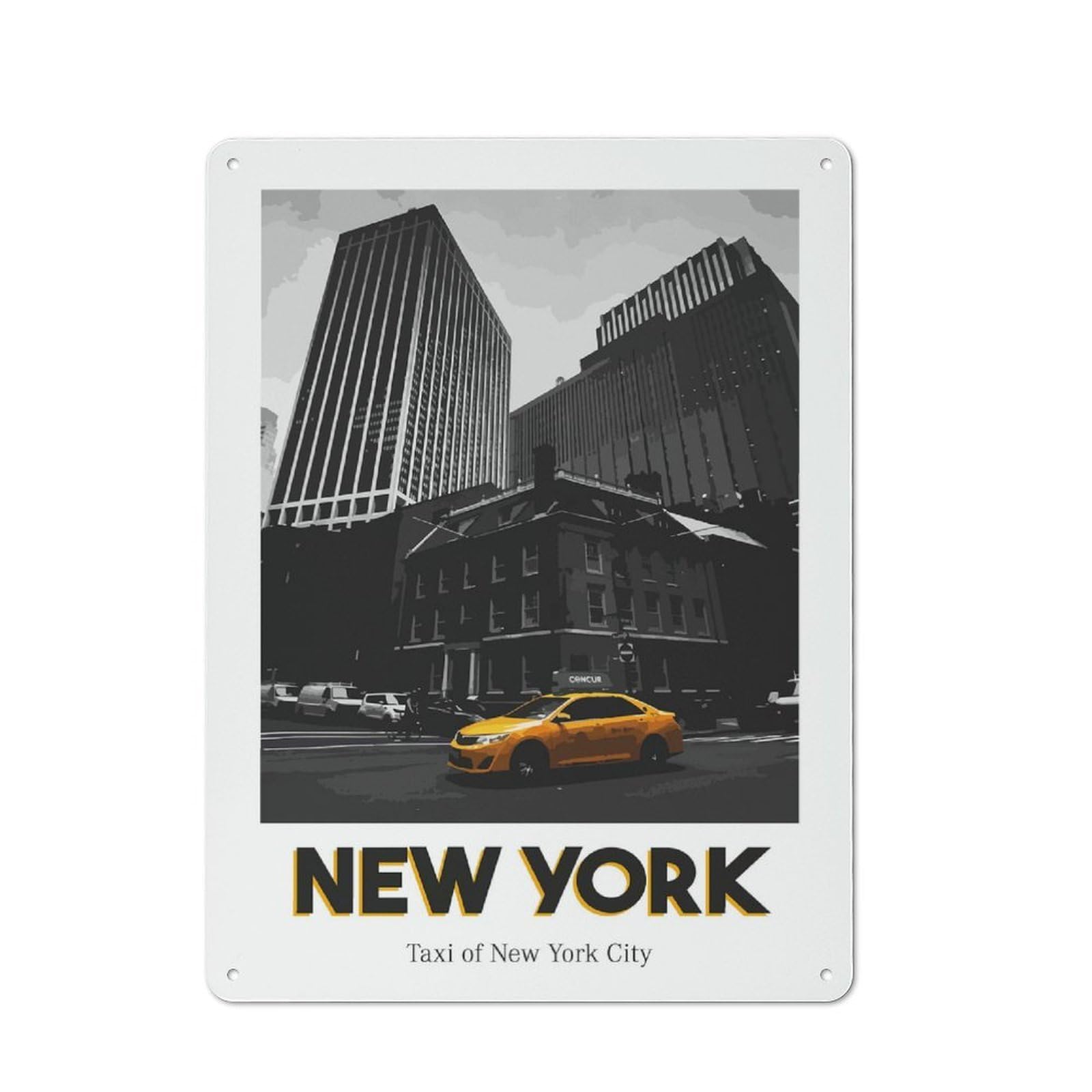 Junmoney Taxi Of New York City Tin Wall Plaque 40X30cm With For Home Office Or Studio, For Home Office Decor Fans