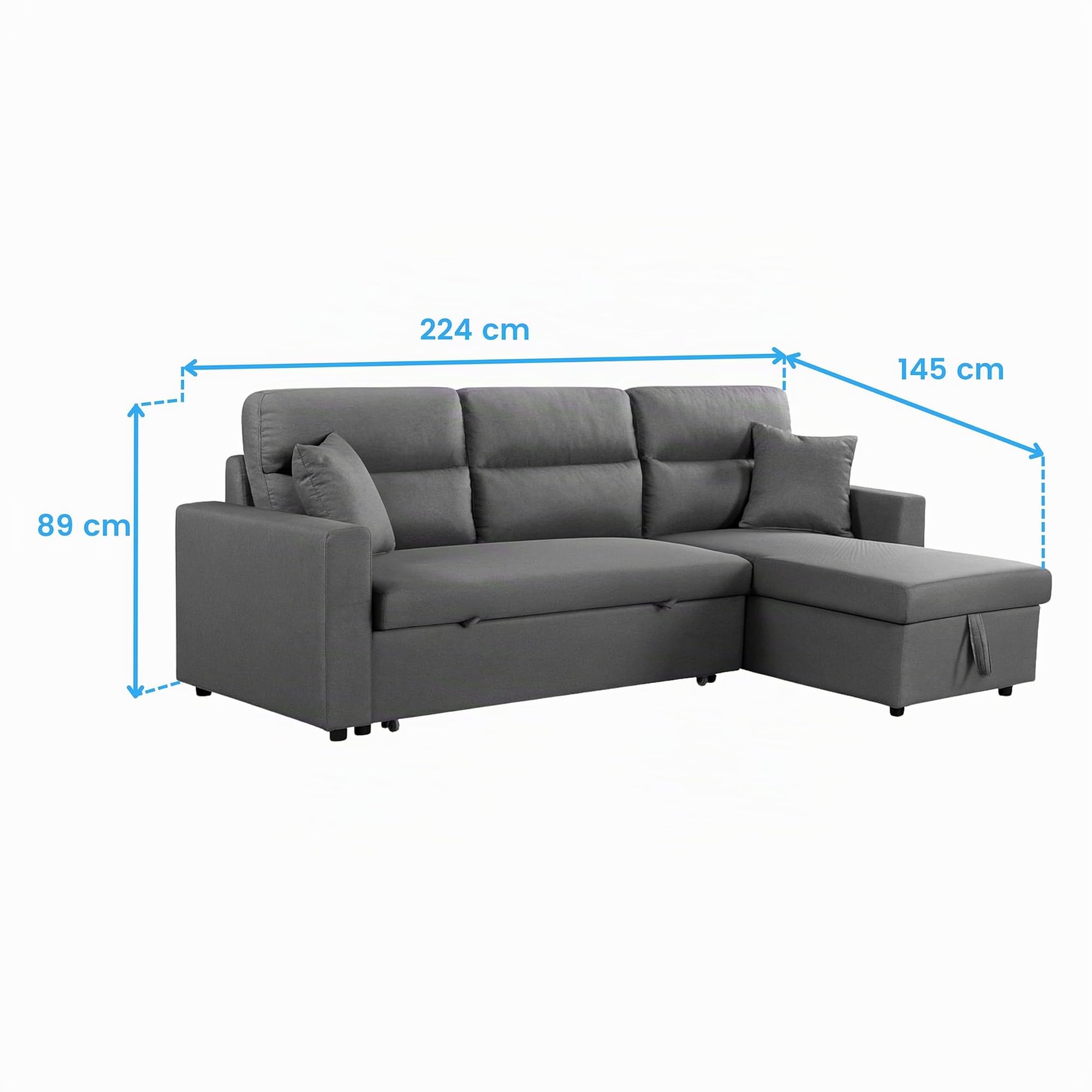 Miroytengo Sofá Cama Chaise Longue Juliet Salón, Sofá con Arcón y 2 Cojines Gris 224x89x145