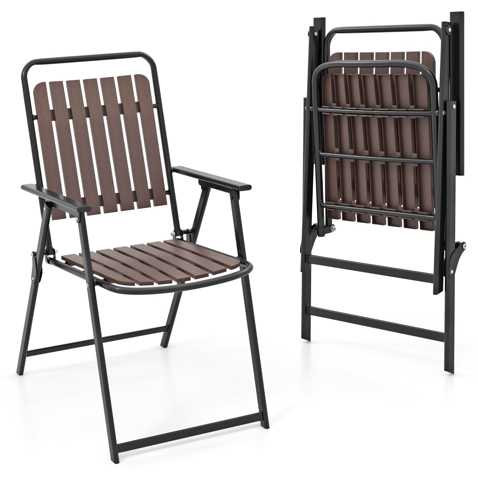 COSTWAY 2 Sillas Plegables de Jardin, Sillas de Comedor Portátiles con Asiento y Respaldo de PP, Estructura Metálica, Sillas Jardin Terraza Playa Balcon, Carga 180kg, 65 x 54 x 91 cm