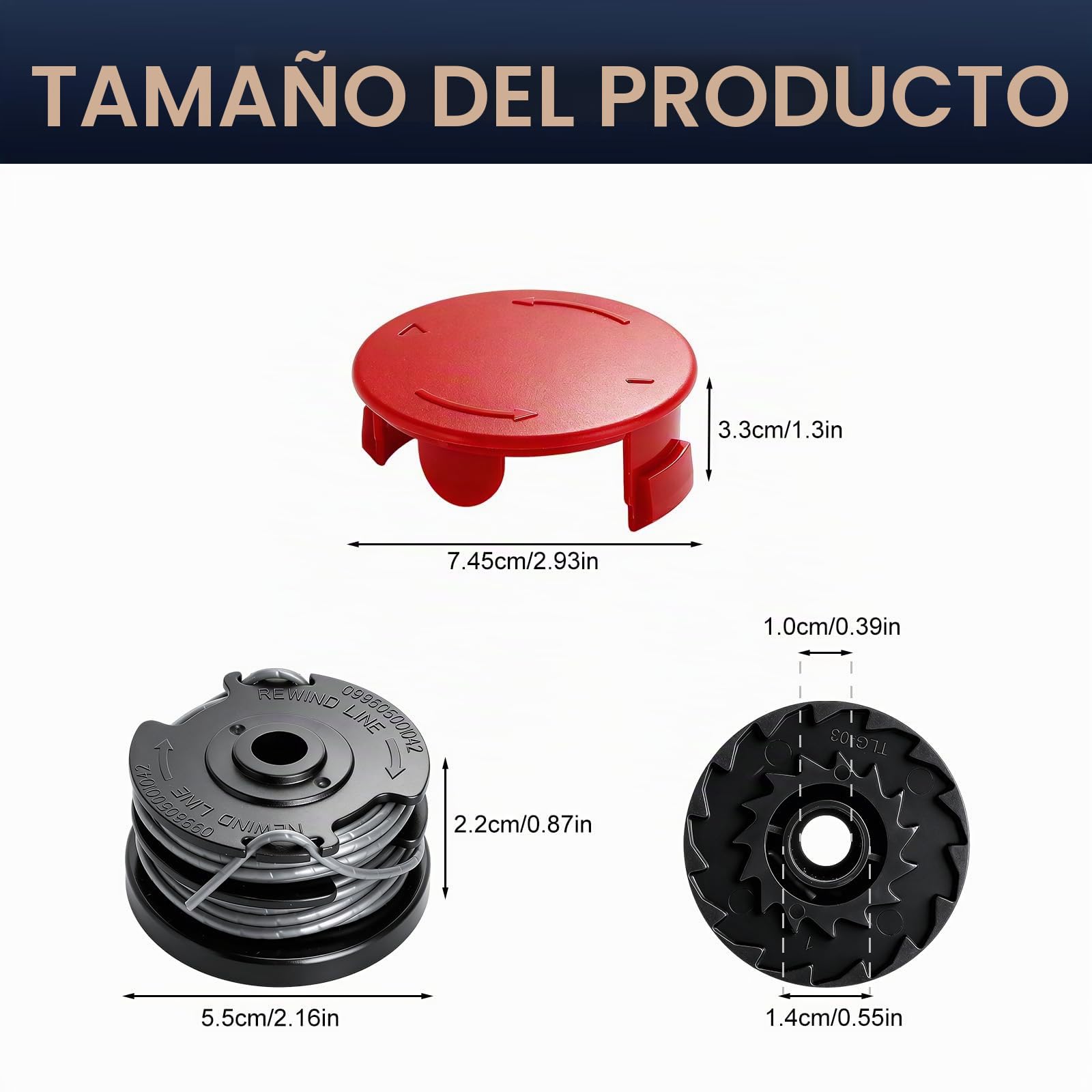 Bobina de hilo para Bosch F016800351 Bobina de repuesto 6 bobinas con 2 tapas para desbrozadora Bosch ART 24 ART 24+ ART 27 ART 27 + ART 30 ART 30+, diámetro 1,6 mm, hilo de nailon 6 m