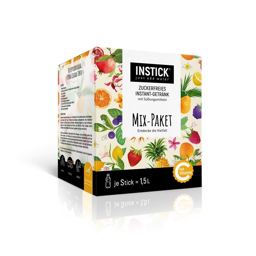 INSTICK Boisson instantanée sans sucre | paquet mix de 46 chacun pour 1,5-2,5L | différentes sortes | boisson en poudre - végétalienne, faible en calories, avec vitamine C, poudre pour eau