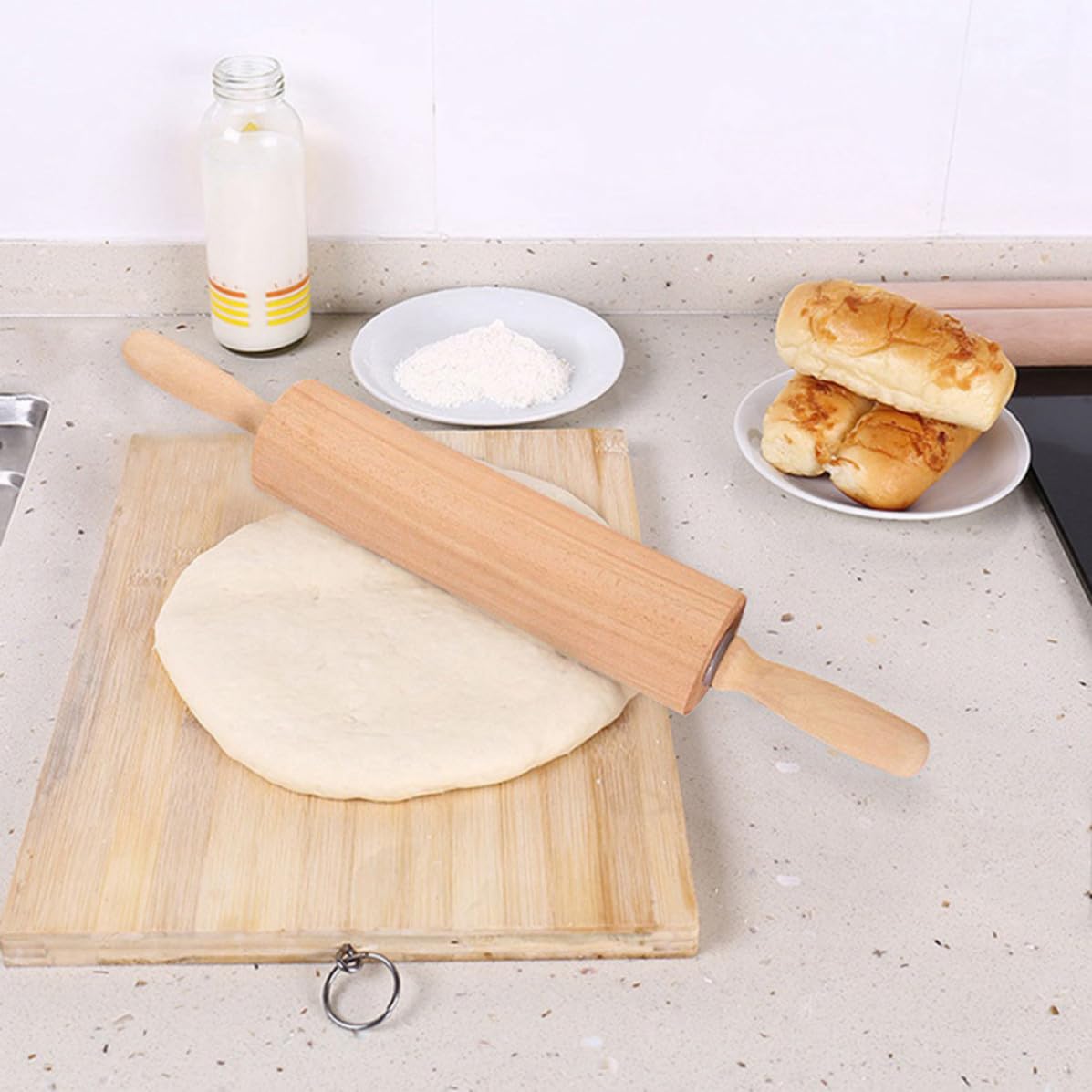 2 Stück Unbemaltes Wachsfreies Nudelholz mit Komfortgriff und Rostfreien Lagern zum Backen und Ausrollen von Teig und Fondant