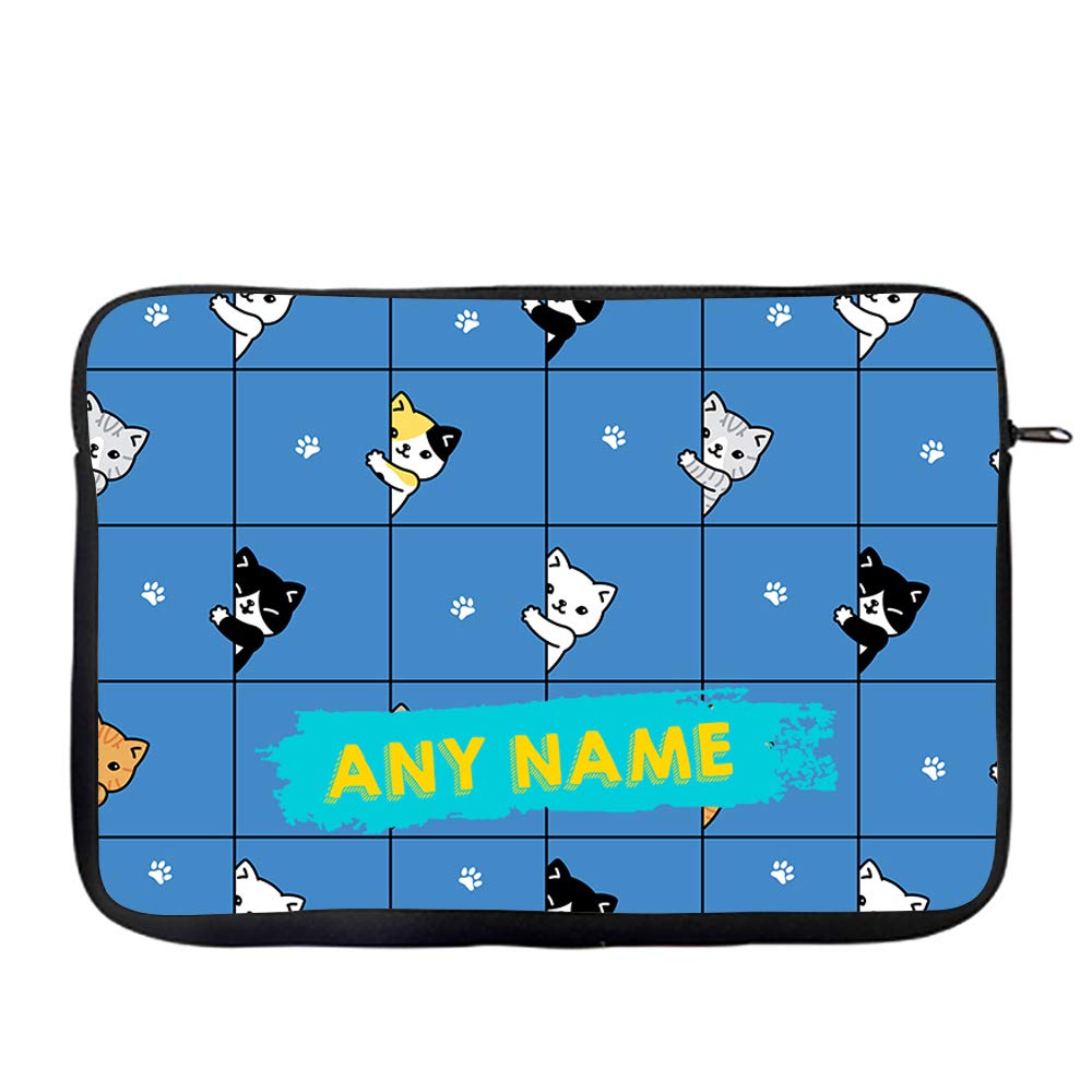 Personalised Funny Animal Cat – A Fun Applique Quilt Pattern ANY NAME Laptop Sleeve, Laptop Organiser, Laptop Case Office use Birthday Gift. (14")