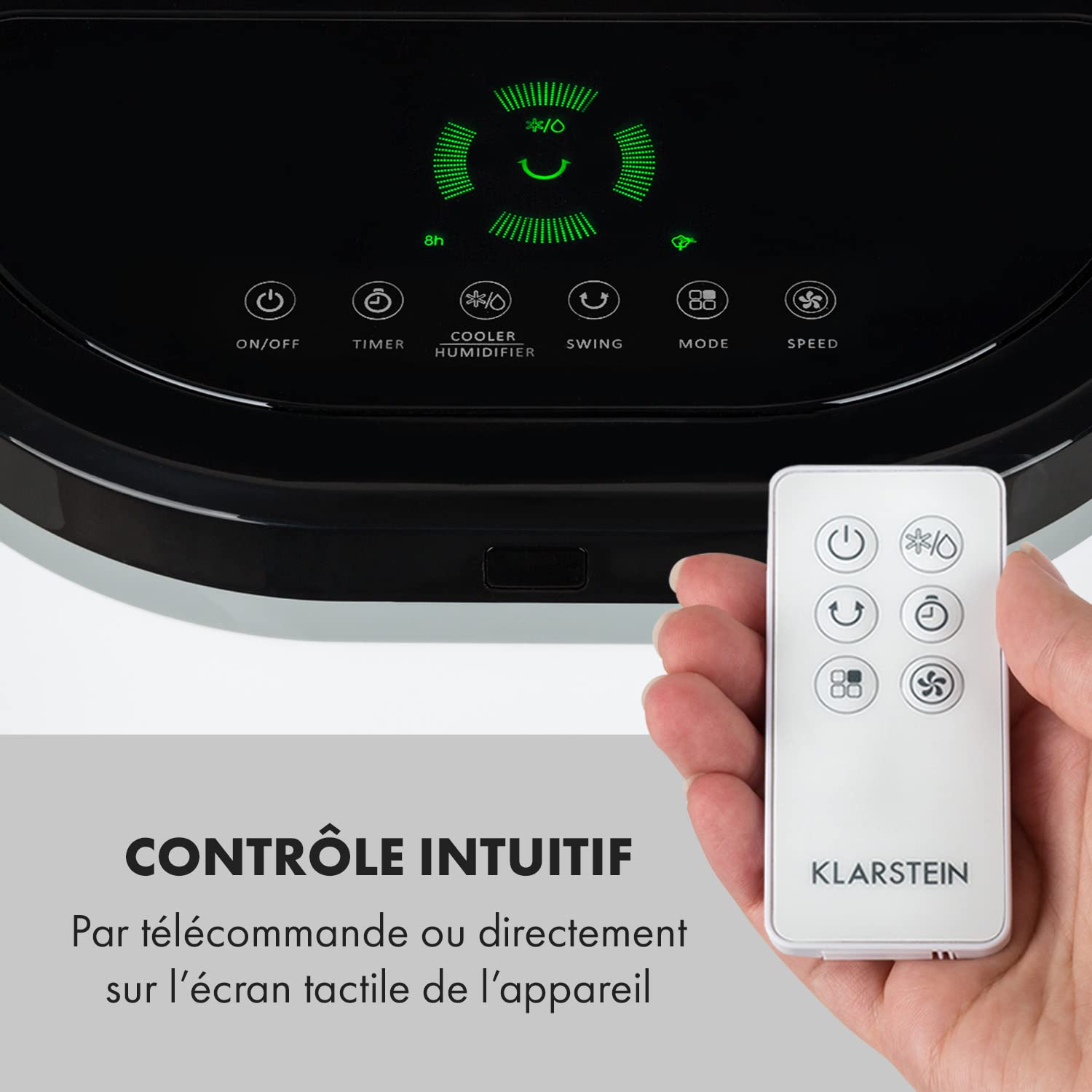 Klarstein Rafraichisseur d'Air Mobile 4 en 1, Refroidisseur d'Air par Evaporation, Mode Nuit, Humidificateur, Ventilateur, Climatiseur Mobile Sans Évacuation et Silencieux, 65W, Débit d'Air 330m³/h