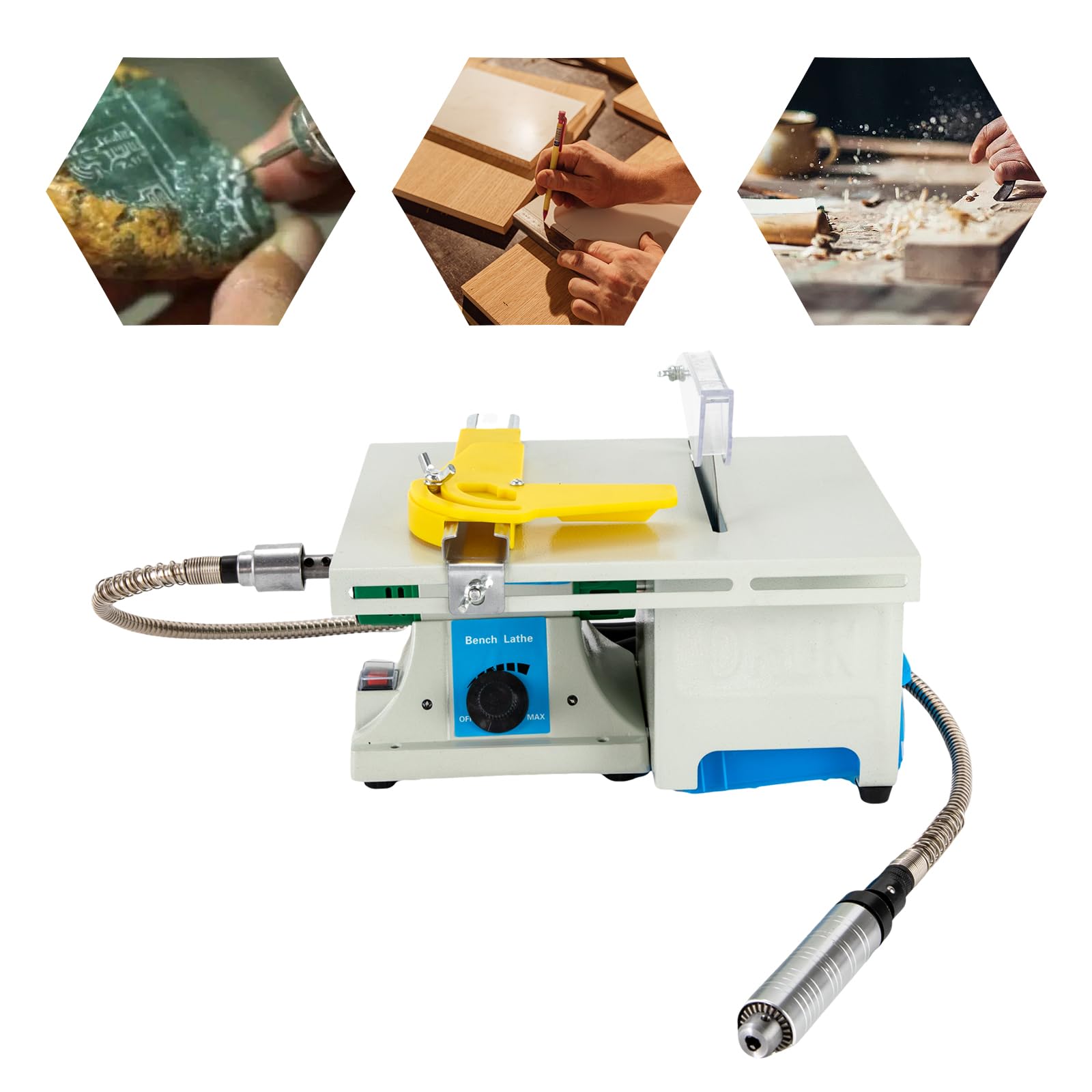 Machine de polissage et de meulage de pierres précieuses 5-en-1, scie circulaire de table 300W 800-10000 tr/min, mini scie de table avec 2 lames et 5 têtes de meulage