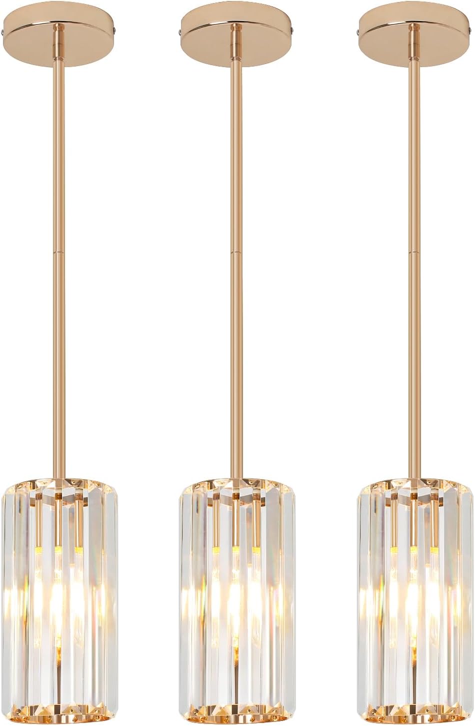 Heircido Pendant Light Rose Gold,3 Pack Modern Crystal Pendant Lighting