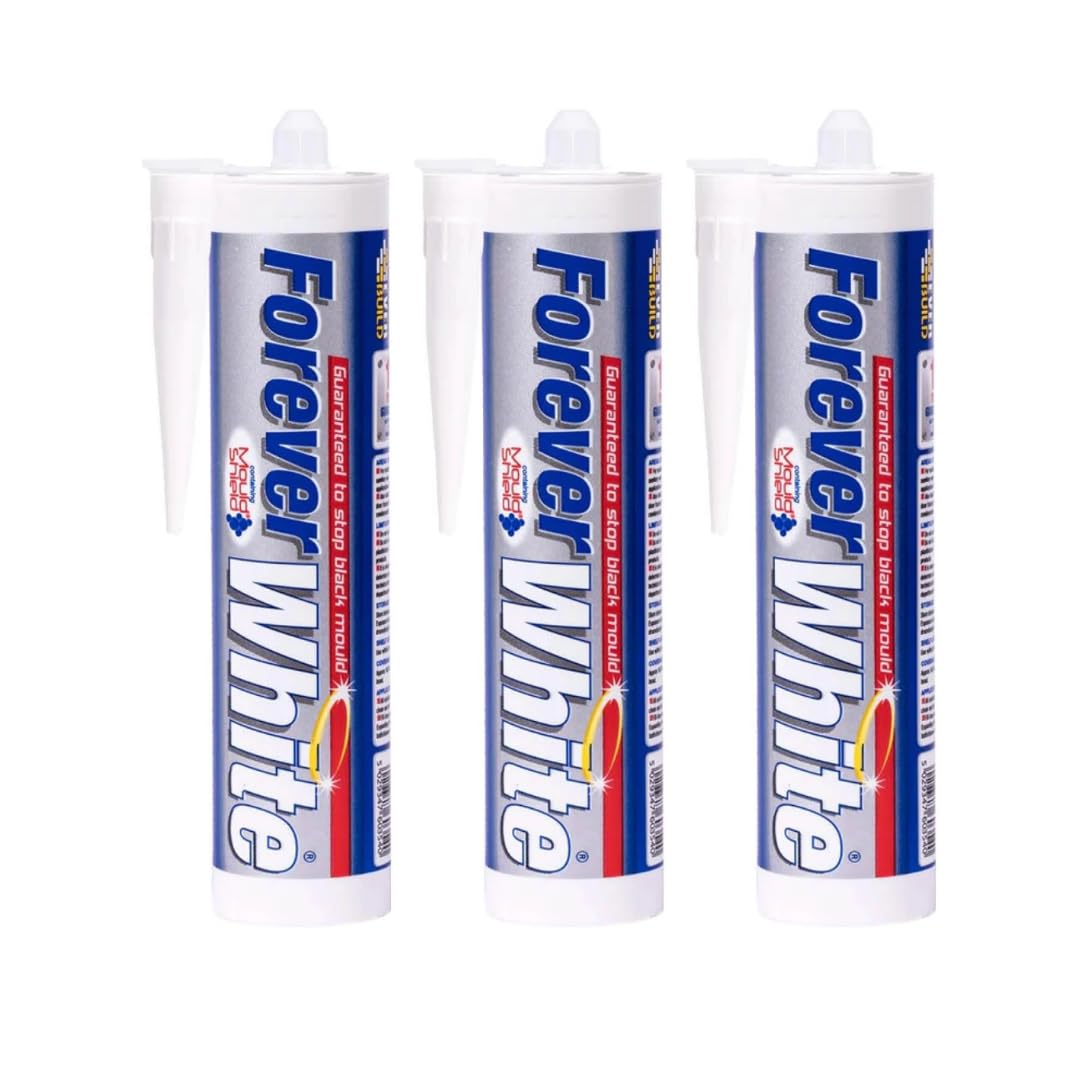 Forever White Anti-Mould Silicone Sealant, White, 295ml, Waterproof, Interior Use, Pack of 3