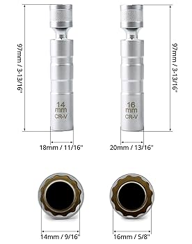 14MM 16MM Thin Wall Magnetic Swivel Spark Plug Socket 12-Point Removal Tools AT