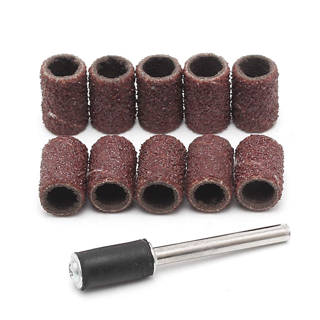 Fieblh A 10Pcs 6Mm Grit 120# Sanding Bands +3.17Mm Mandrel Rotary Tool Drill Bits