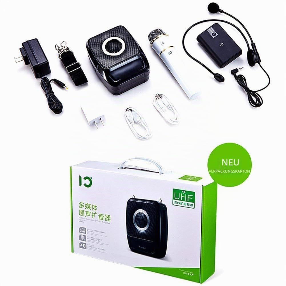 Sprachverstärker Tragbar Stimmverstärker Lautsprecher mit Mikrofon Bluetooth 4.0 wiederaufladbar Pa System 25 Watt