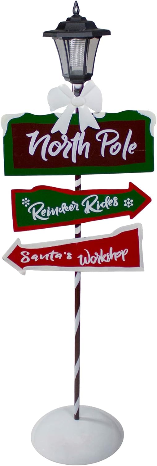 49.75-Inch Solar-Powered North Pole Light Up Lantern Post Christmas Sign