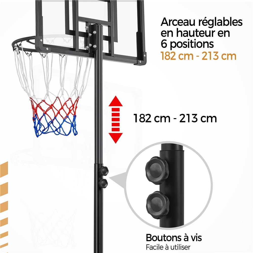 Yaheetech Panier de Basket Portable Réglable en Hauteur Panier de Basket Extérieur/Intérieur pour Moins de 10 Ans