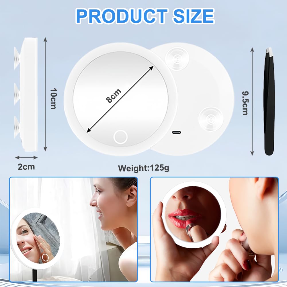 AMFUN 30X Magnifying Mirror, Magnifyings Mirrors with Light, Small Mirrored with Suction Cup and Tweezers, Travel Makeup Mirrors with 3 Color Lights for Travel, Bathroom, Home, Gifts (White) - Image 3